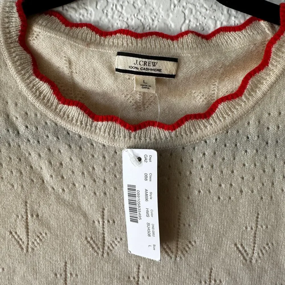 J.Crew Womens L 100% Cashmere Sweater Anchor Print Crewneck NWT